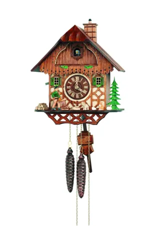 11" Wood Chopper with Pets Black Forest German Cuckoo Clock