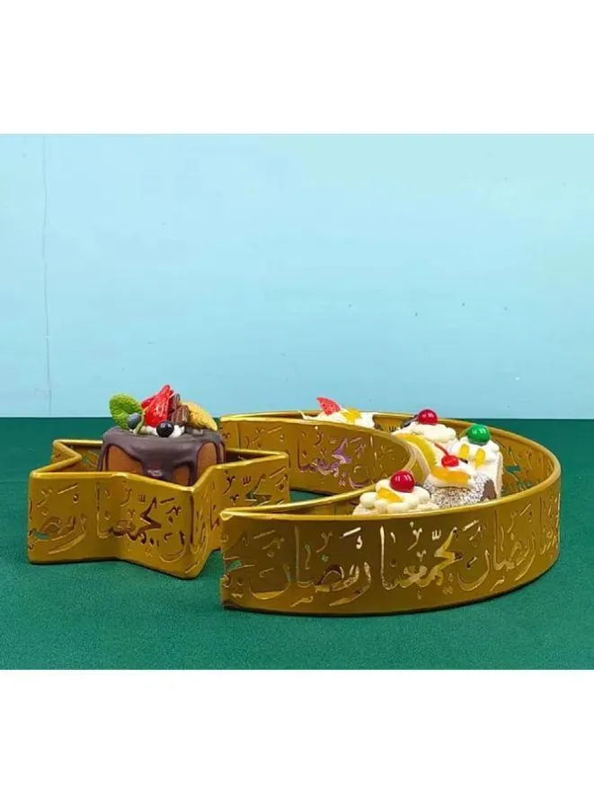 2 Pcs Ramadan Moon Star Shaped Trays Metal Serving Dishes Islamic Ramadan Table Decoration Moon and Star Ramadan Tray for Dessert, Dry fruits and Pastry Plates Muslim Party