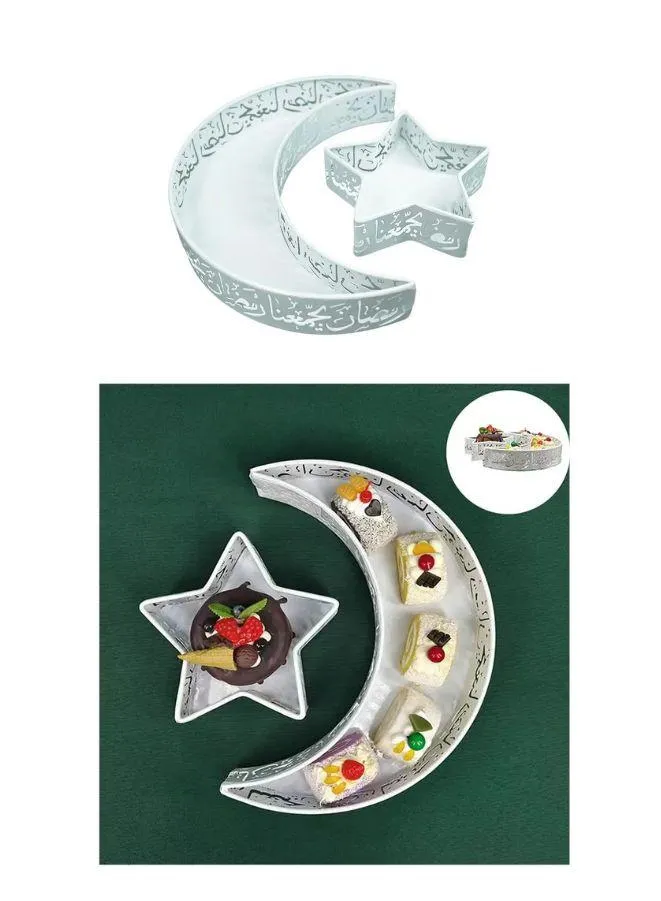 2 Pcs Ramadan Moon Star Shaped Trays Metal Serving Dishes Islamic Ramadan Table Decoration Moon and Star Ramadan Tray for Dessert, Dry fruits and Pastry Plates Muslim Party