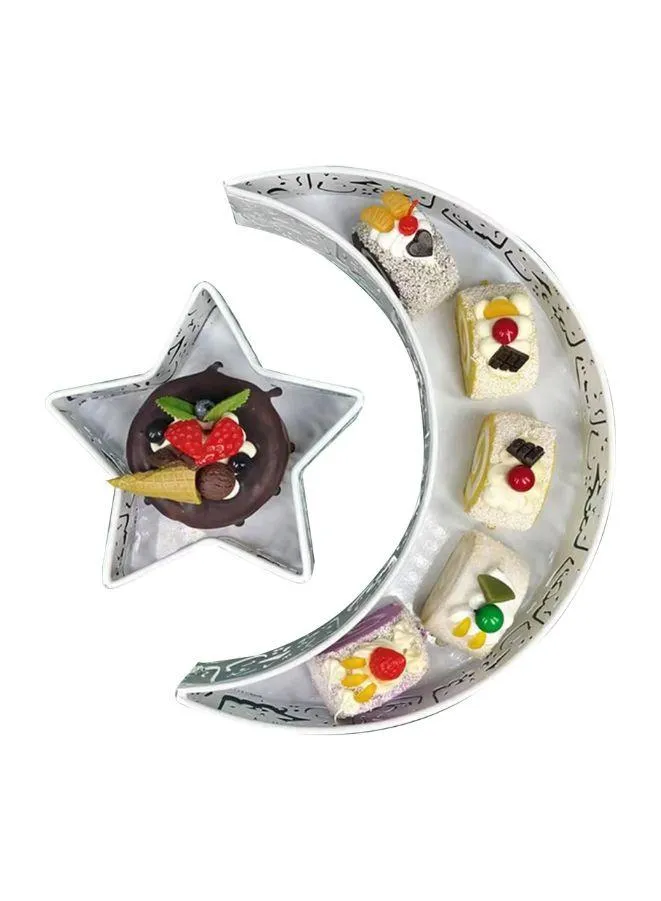 2 Pcs Ramadan Moon Star Shaped Trays Metal Serving Dishes Islamic Ramadan Table Decoration Moon and Star Ramadan Tray for Dessert, Dry fruits and Pastry Plates Muslim Party