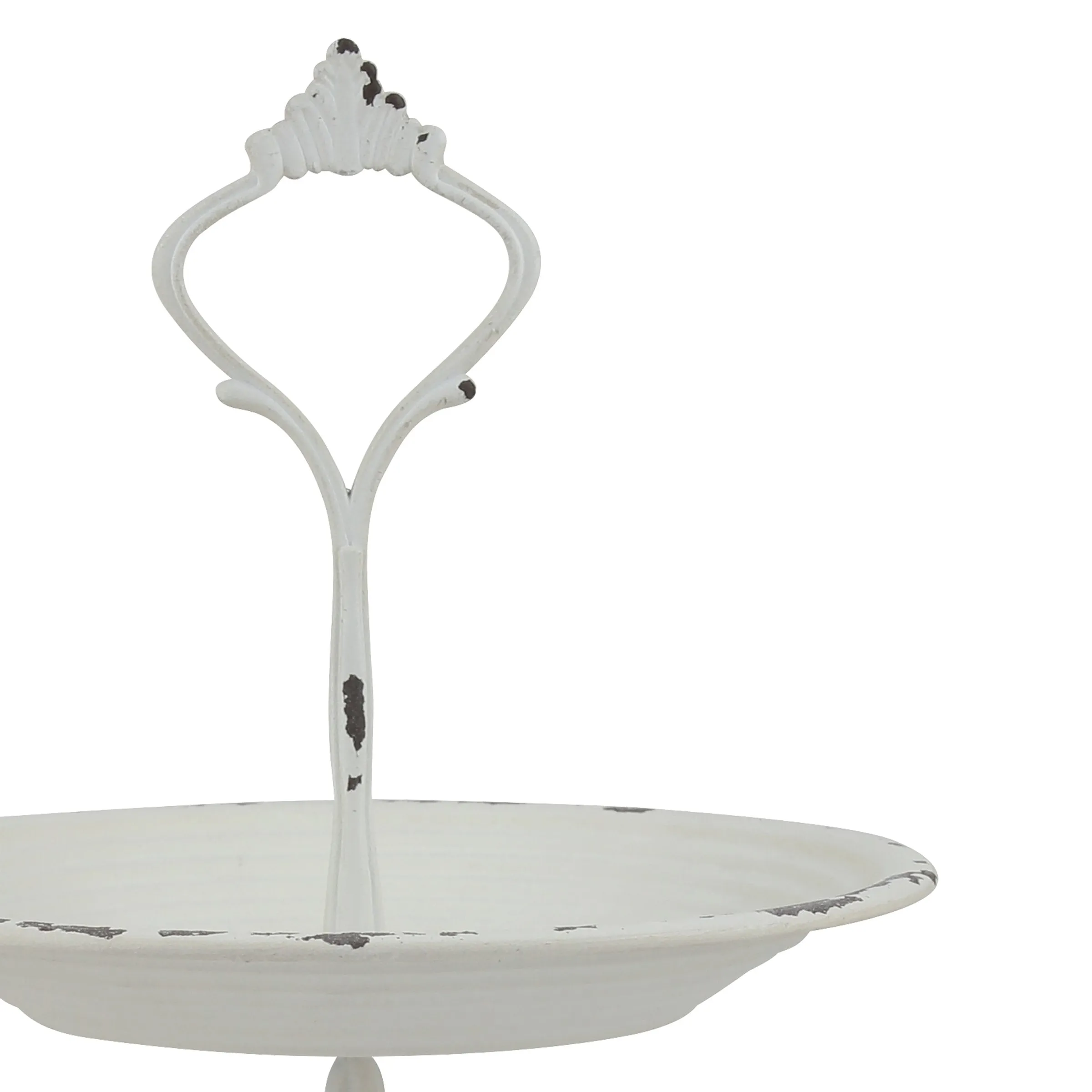 2-Tier Trinket Tray with Attached Handle - Metal - Off-White - 9.8" x 7.6" (WS)