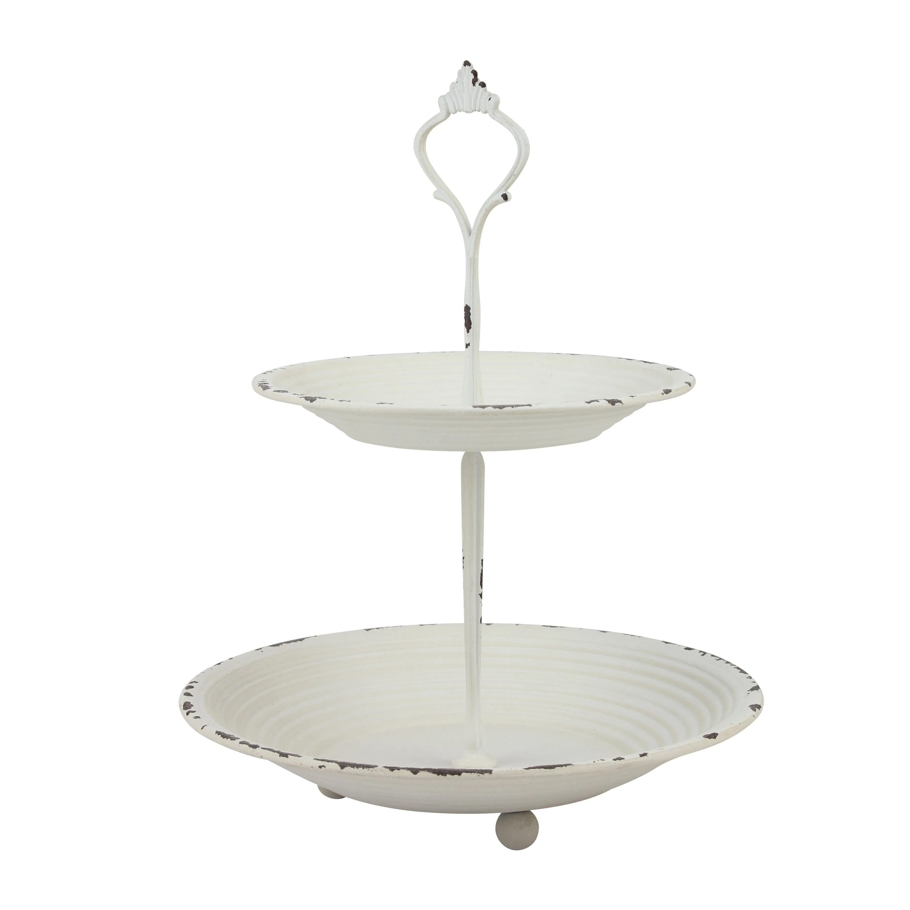 2-Tier Trinket Tray with Attached Handle - Metal - Off-White - 9.8" x 7.6" (WS)