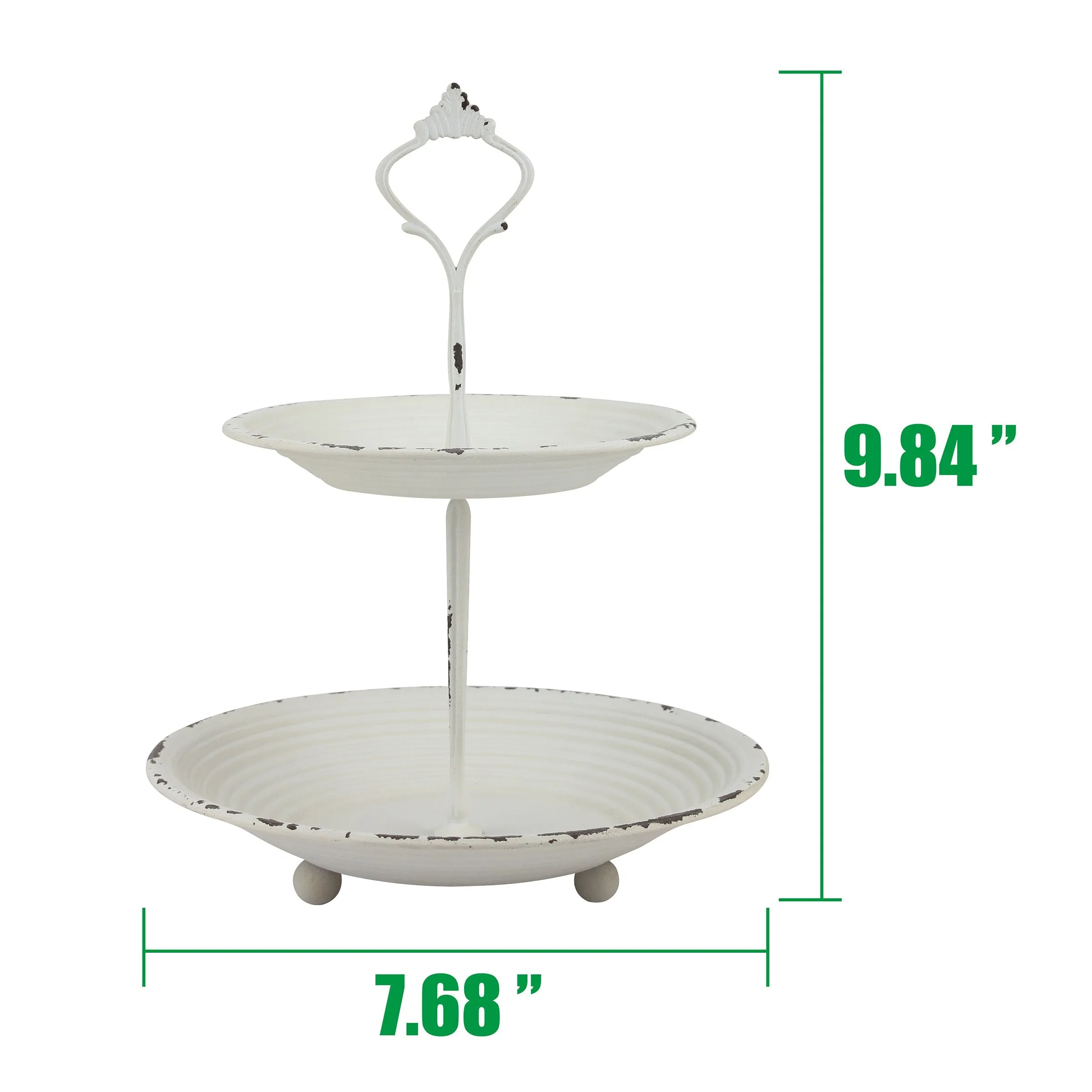 2-Tier Trinket Tray with Attached Handle - Metal - Off-White - 9.8" x 7.6" (WS)