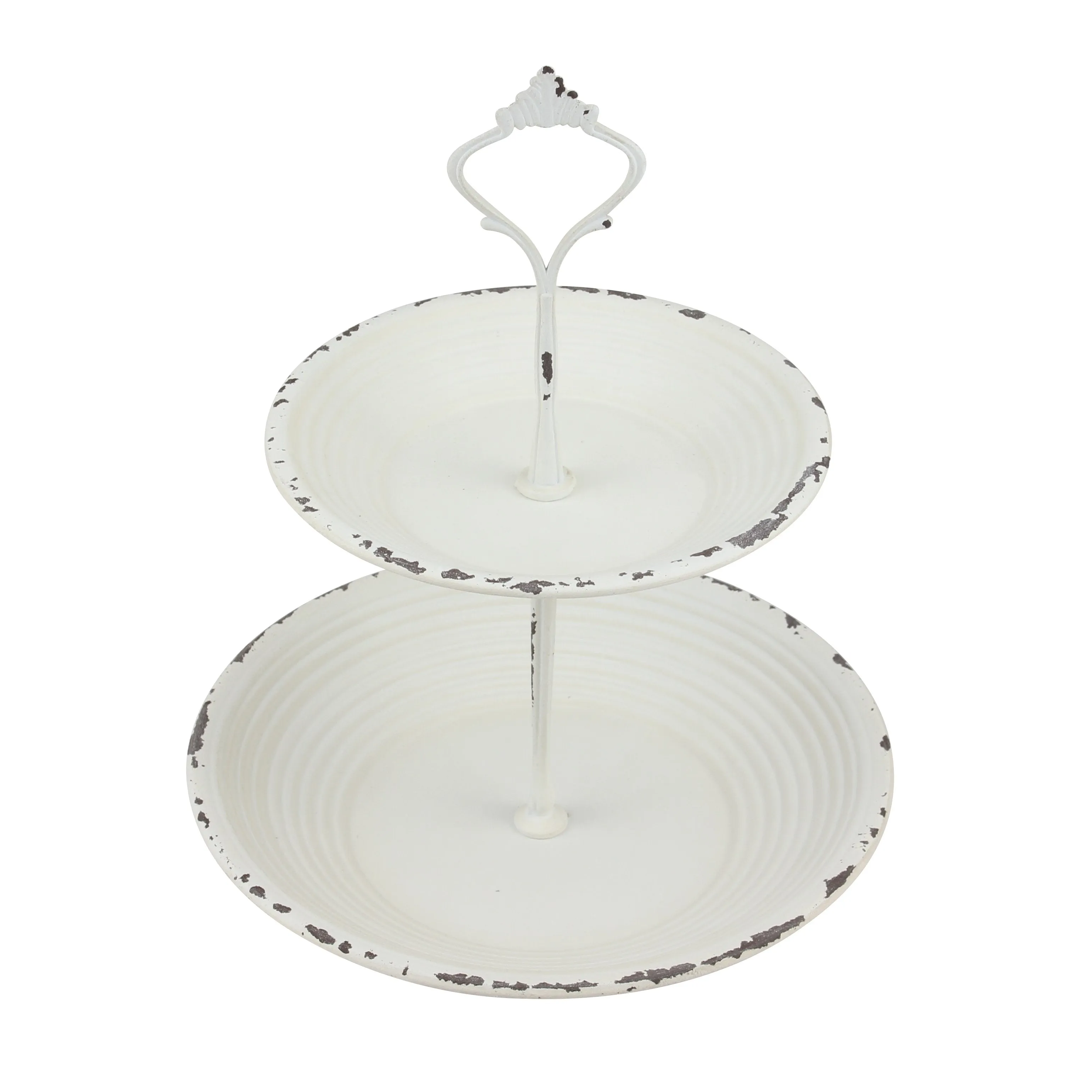 2-Tier Trinket Tray with Attached Handle - Metal - Off-White - 9.8" x 7.6" (WS)