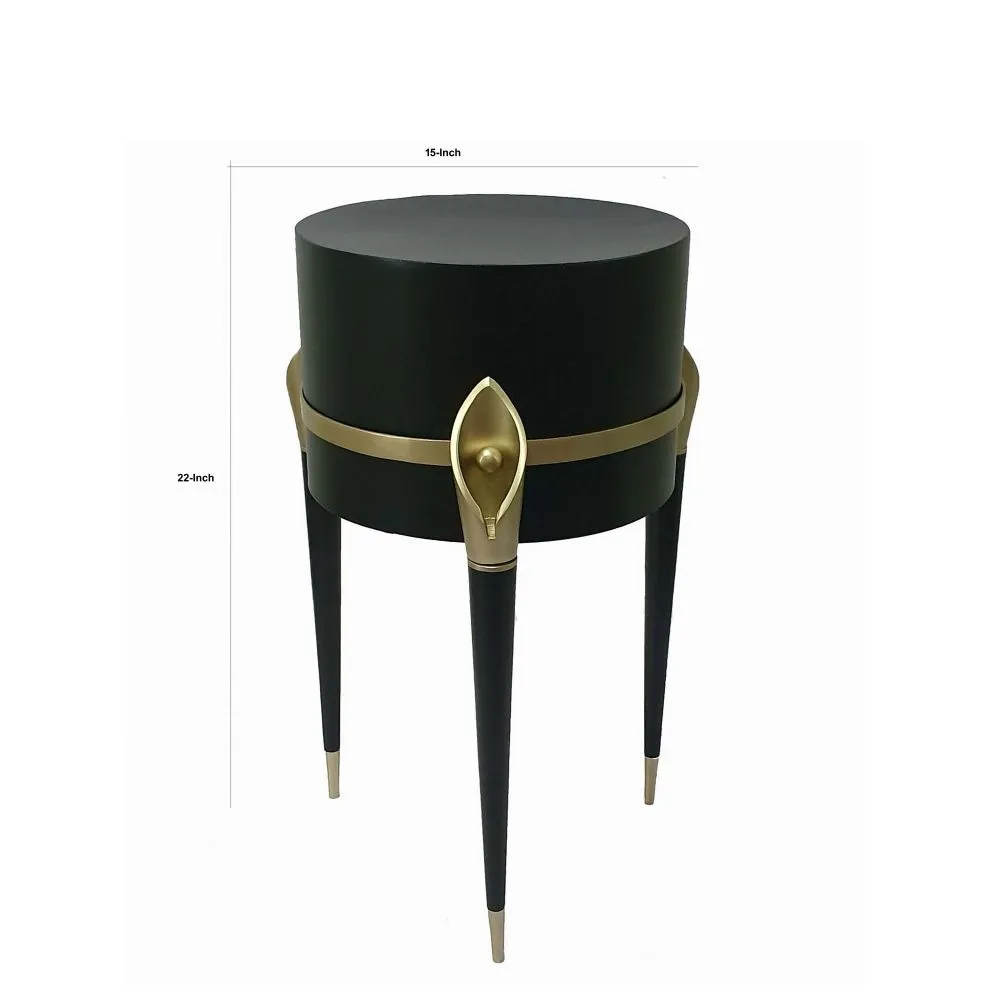 22 Inch Planter on Stand, Lily Design, Modern, Iron Legs, Brass, Black By Casagear Home