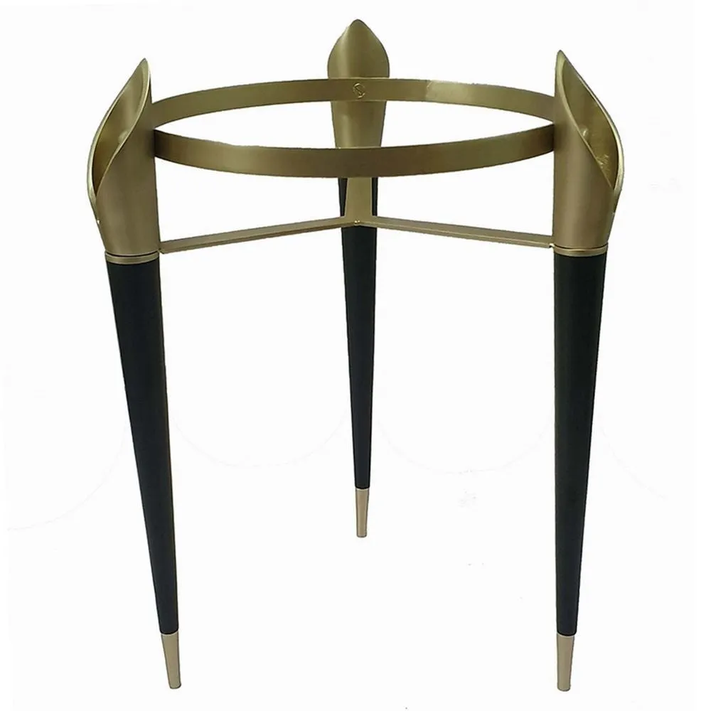 22 Inch Planter on Stand, Lily Design, Modern, Iron Legs, Brass, Black By Casagear Home