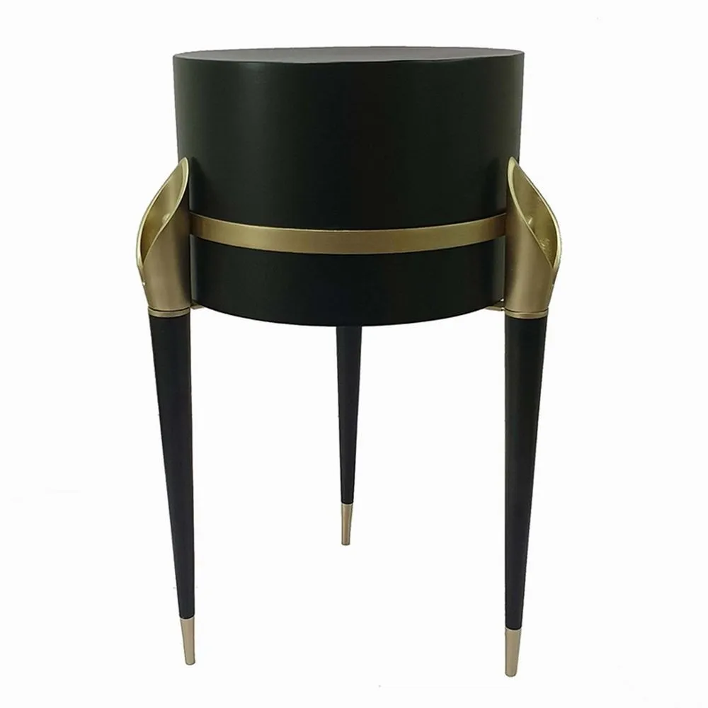 22 Inch Planter on Stand, Lily Design, Modern, Iron Legs, Brass, Black By Casagear Home