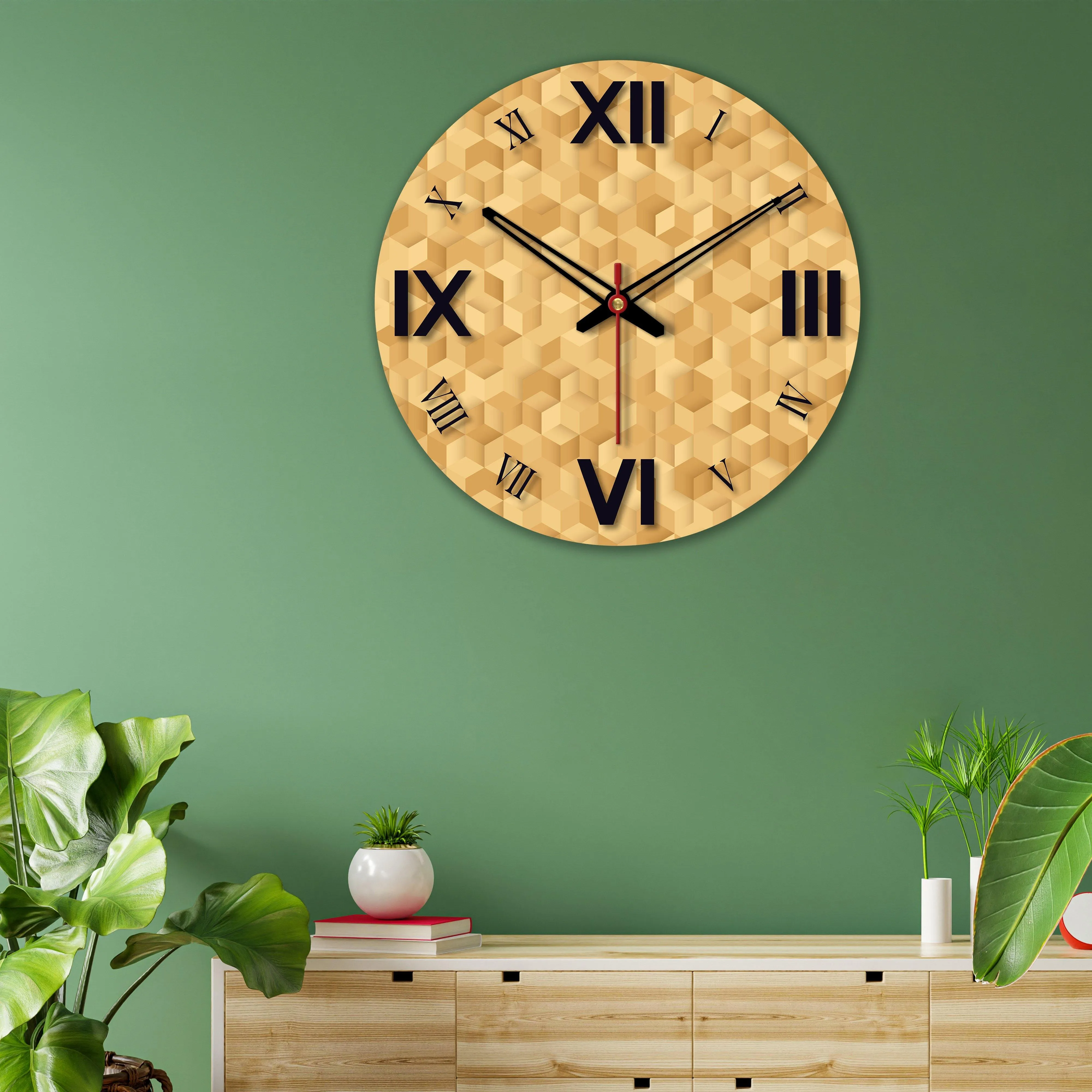 3D Cubes Printed Wooden Wall Clock