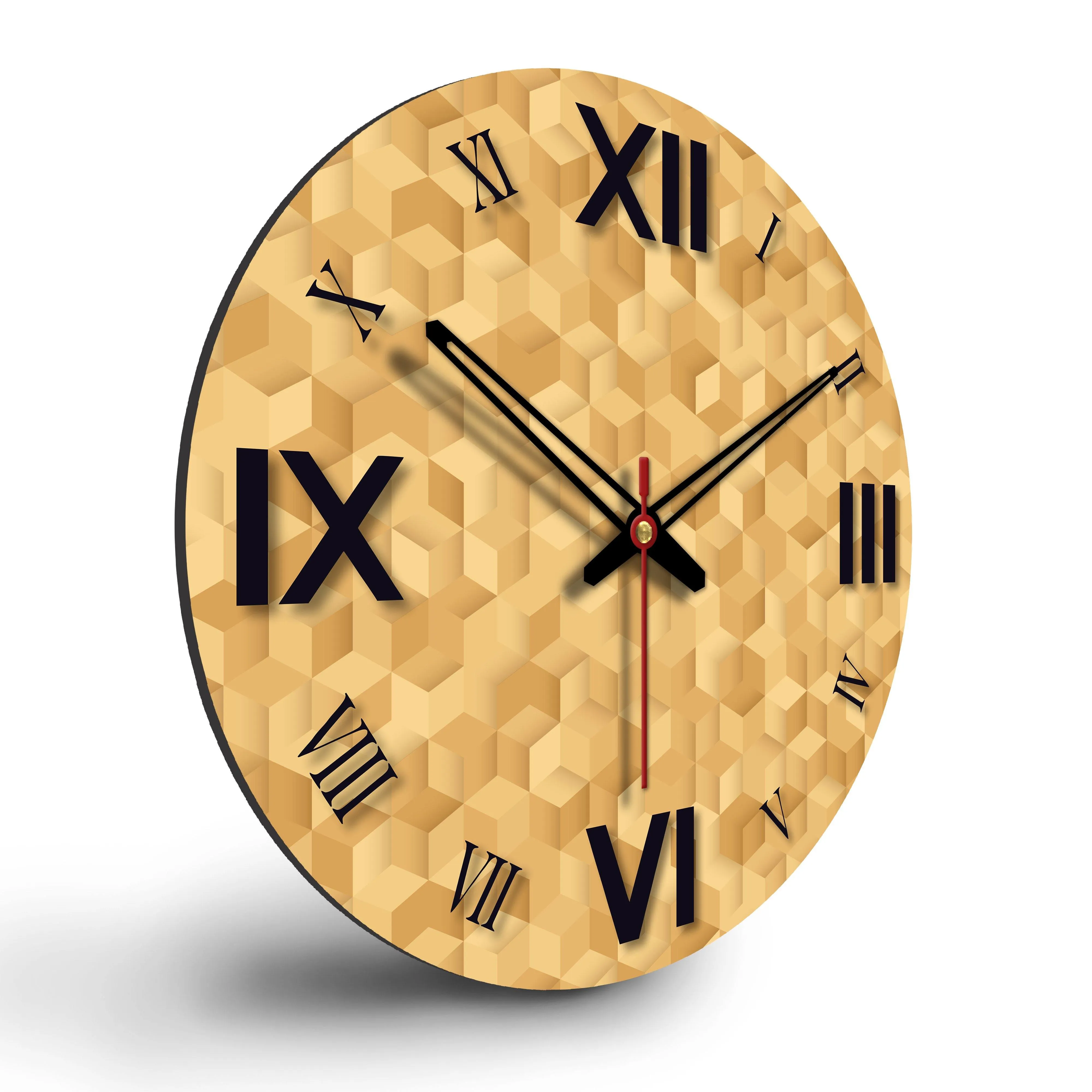 3D Cubes Printed Wooden Wall Clock