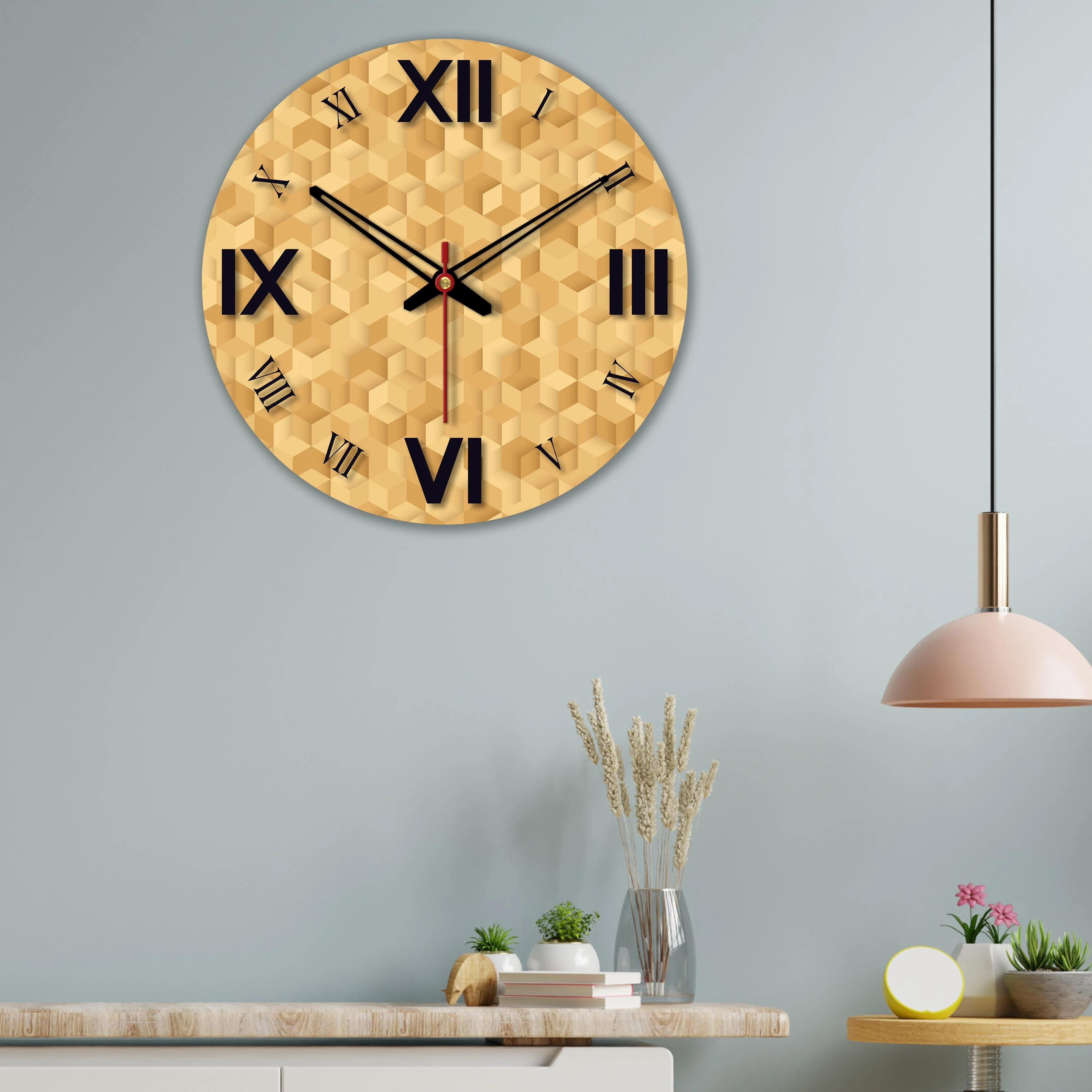 3D Cubes Printed Wooden Wall Clock