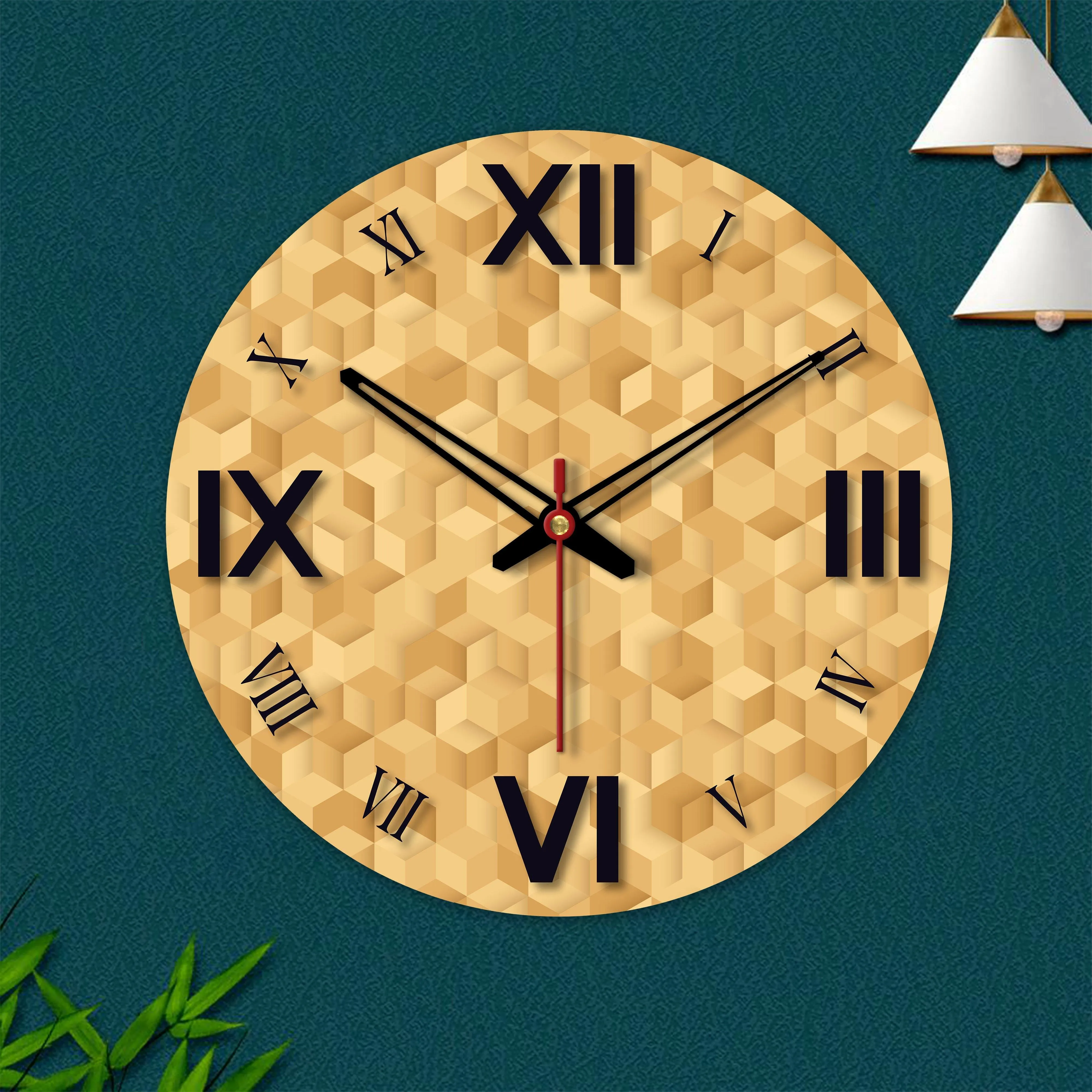 3D Cubes Printed Wooden Wall Clock