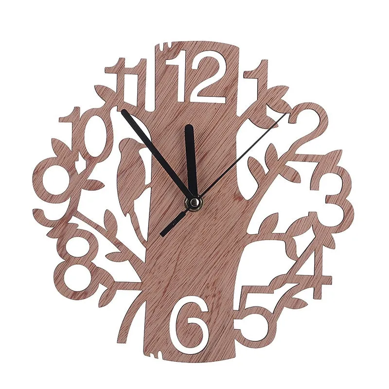 3D Digital Wooden Wall Clock Hollow Circular Tree Wall Clock Wooden Ornaments Simple European Style Wall Clock Home Decor zh1