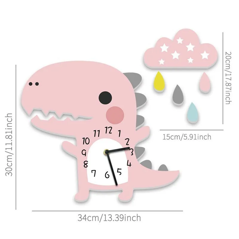 3D Dinosaur Cloud Drop Wall Clock