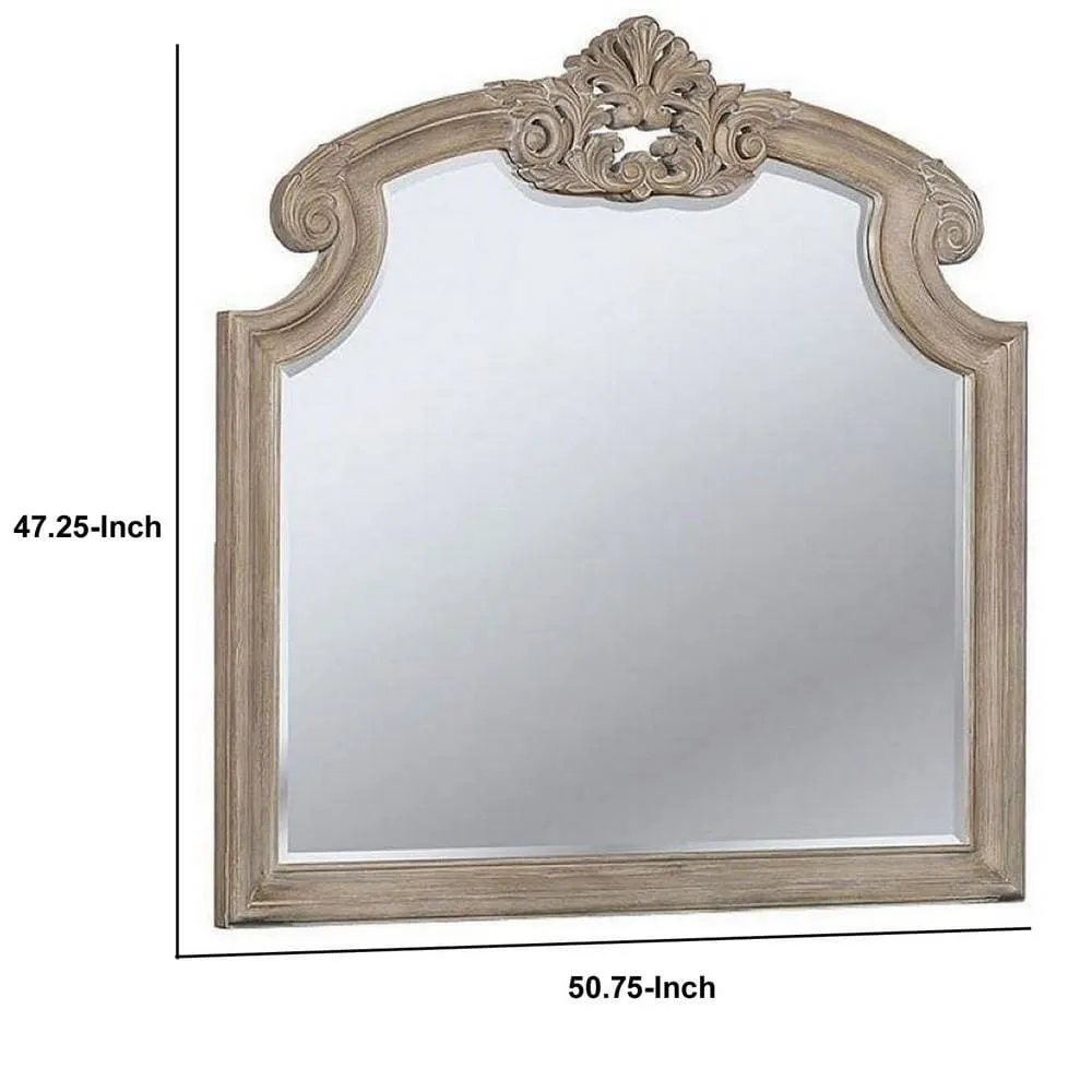 47.25 Inches Crown Top Molded Mirror, Natural Brown By Casagear Home