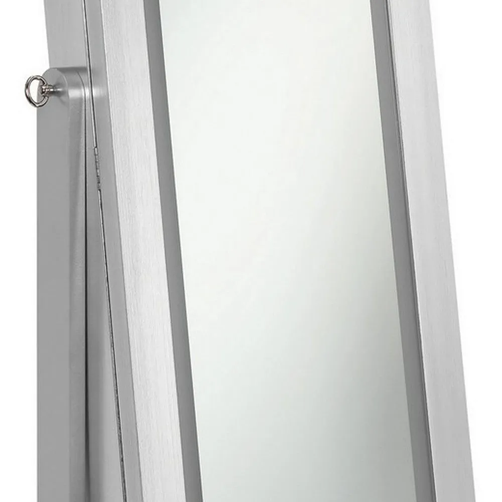 58 Inch Full Body Floor Cheval Mirror, Jewelry Storage, LED, Silver By Casagear Home