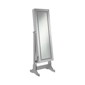 58 Inch Full Body Floor Cheval Mirror, Jewelry Storage, LED, Silver By Casagear Home