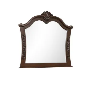 Akil 43 x 46 Dresser Mirror, Classic Arched Edges, Floral Carved Cherry Brown By Casagear Home