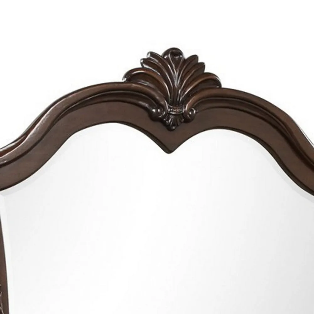 Akil 43 x 46 Dresser Mirror, Classic Arched Edges, Floral Carved Cherry Brown By Casagear Home