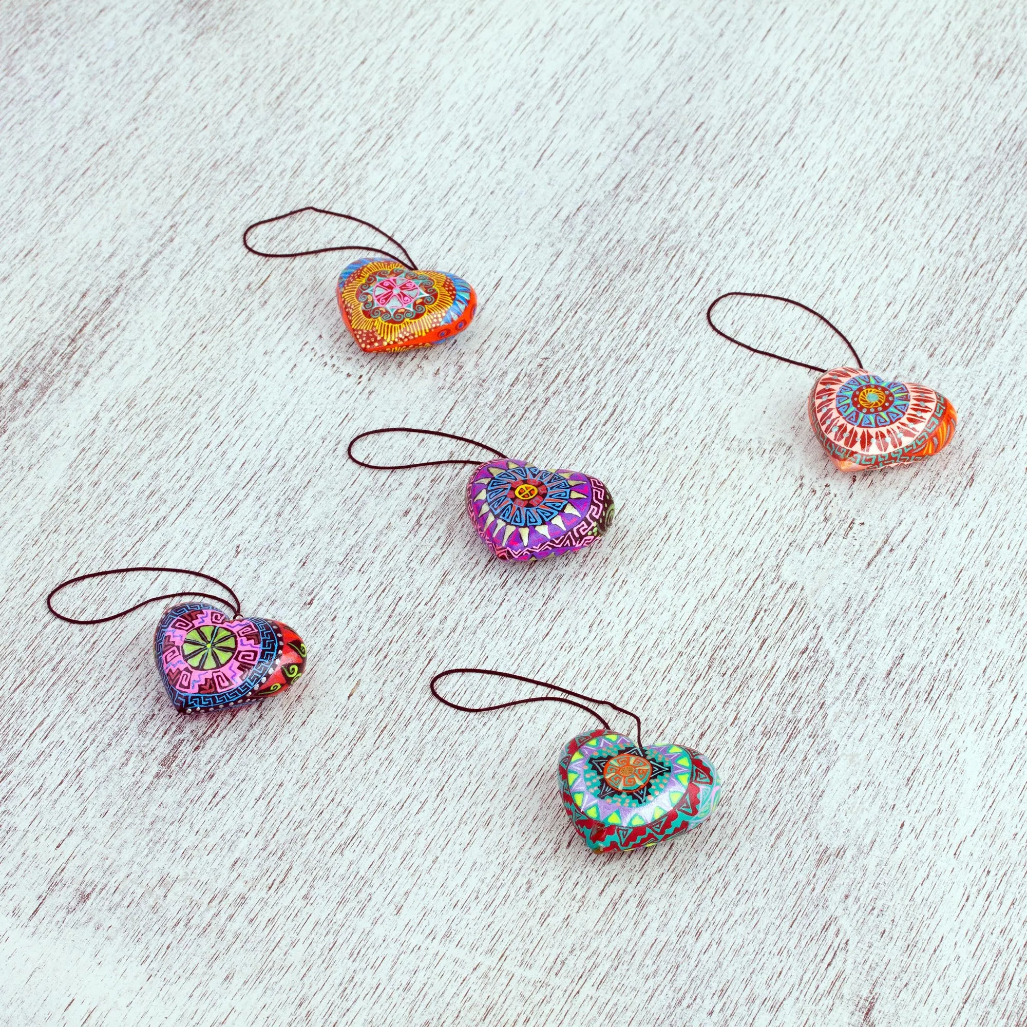 Alebrije Hearts Hand Painted Ornaments