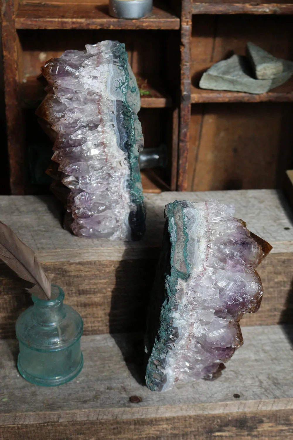 Ametrine/Amethyst Geode Bookends 2.92kg || Large Amethyst || Amethyst Geode Pair || Ametrine Cluster || Crystal Bookends || College Gifts