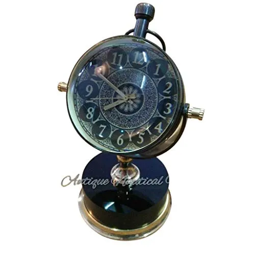 Antique Style Brass Desk Clock Tabletop Collectible Gift