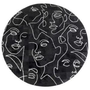 Art Faces Black Leather Round Carpet