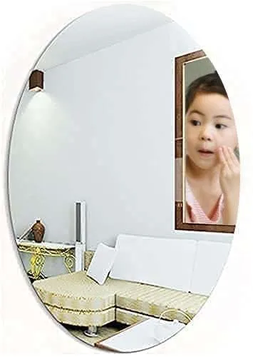 B2BF Pro-Seller Oval Shape Adhesive Mirror Sticker for Wall On Tiles, Bathroom, Bedroom,Living Room | Wall Mirror Stickers Unbreakable Plastic Wall Mirror Unframed, Size- 20x30 cm