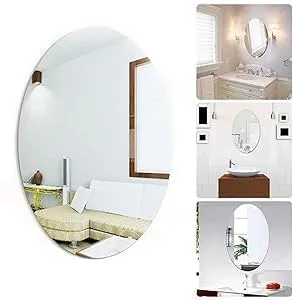 B2BF Pro-Seller Oval Shape Adhesive Mirror Sticker for Wall On Tiles, Bathroom, Bedroom,Living Room | Wall Mirror Stickers Unbreakable Plastic Wall Mirror Unframed, Size- 20x30 cm