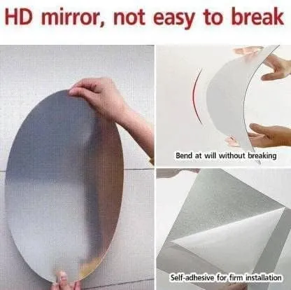 B2BF Pro-Seller Oval Shape Adhesive Mirror Sticker for Wall On Tiles, Bathroom, Bedroom,Living Room | Wall Mirror Stickers Unbreakable Plastic Wall Mirror Unframed, Size- 20x30 cm