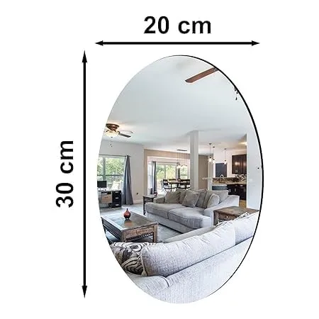 B2BF Pro-Seller Oval Shape Adhesive Mirror Sticker for Wall On Tiles, Bathroom, Bedroom,Living Room | Wall Mirror Stickers Unbreakable Plastic Wall Mirror Unframed, Size- 20x30 cm