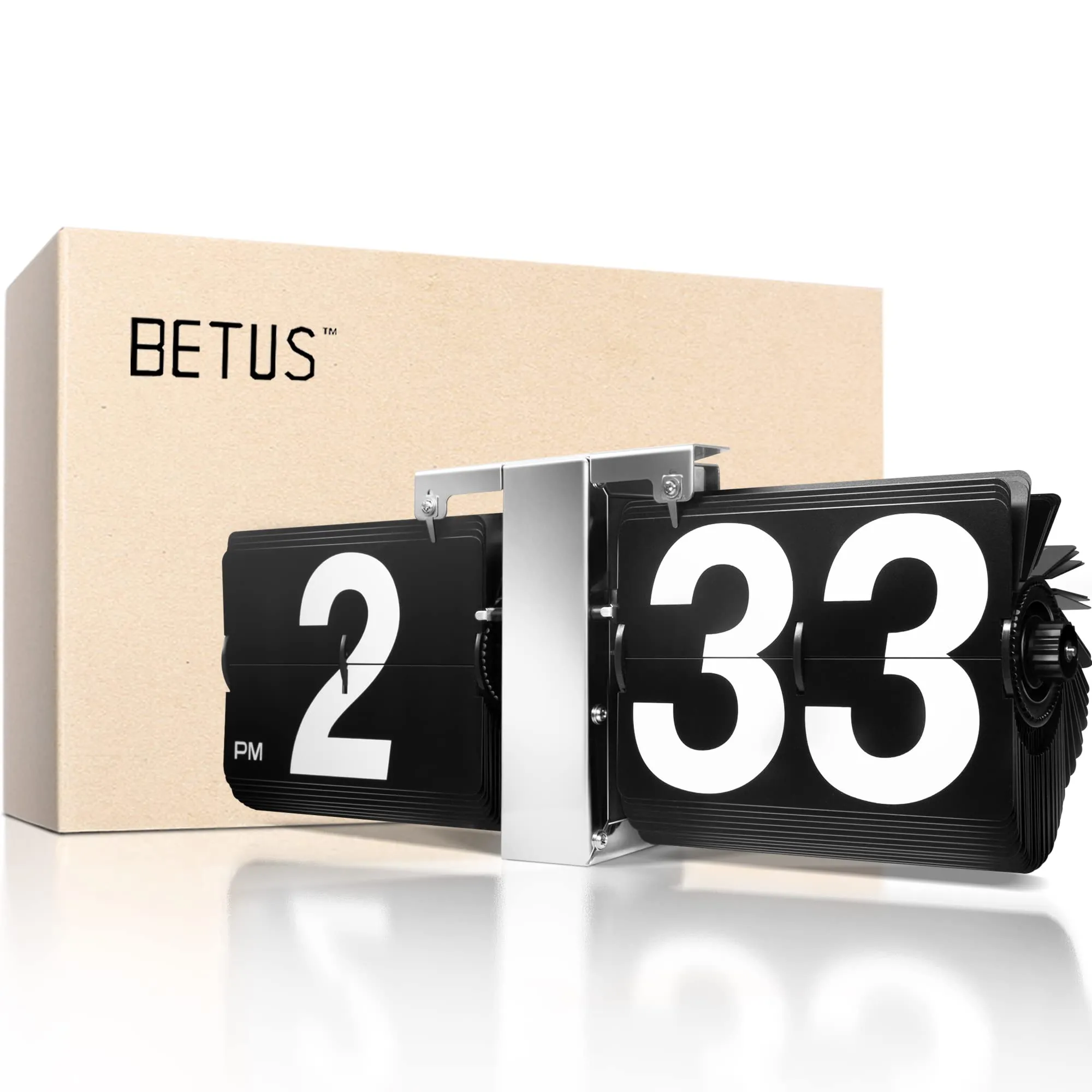 Betus [Retro Style] Flip Desk Shelf Clock - Classic Mechanical-Digital Display Battery Powered - Home & Office Decor 14 x 5.5 x 3.5 Inches