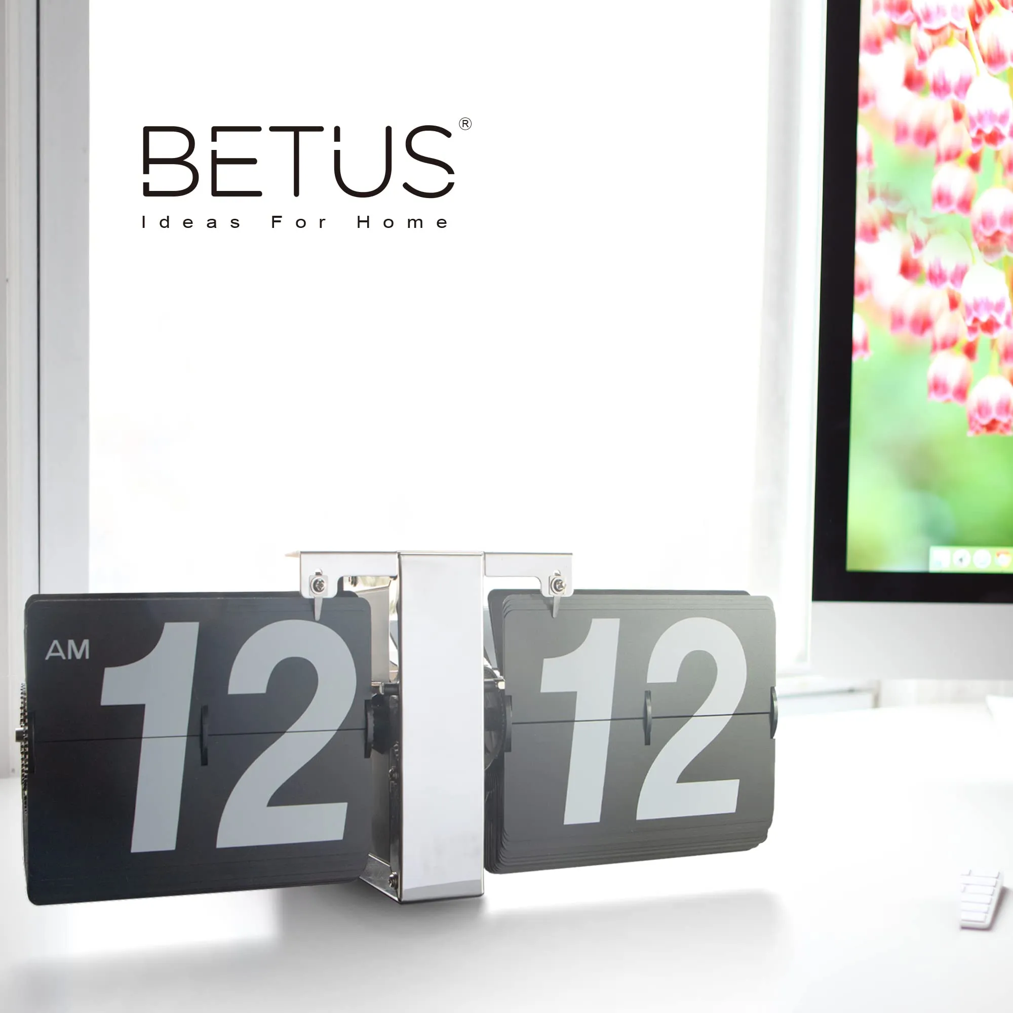 Betus [Retro Style] Flip Desk Shelf Clock - Classic Mechanical-Digital Display Battery Powered - Home & Office Decor 14 x 5.5 x 3.5 Inches