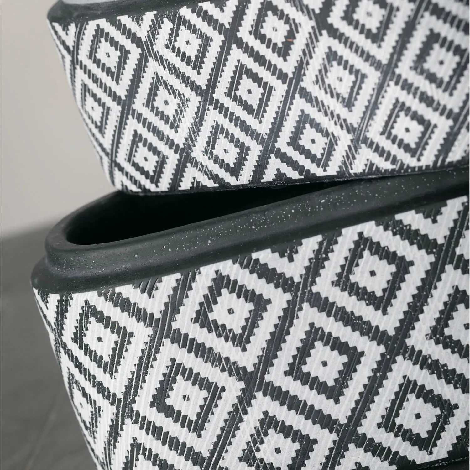 Black and White Aztec Planters - Set of 2