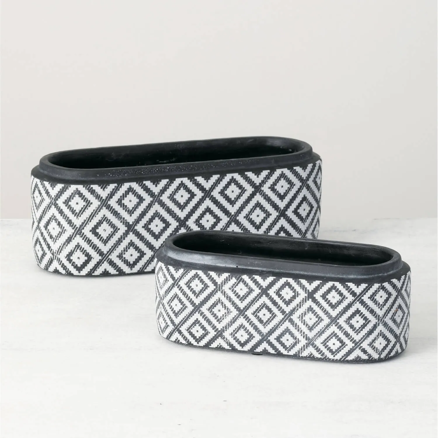 Black and White Aztec Planters - Set of 2