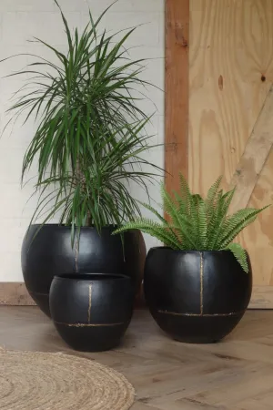 Black Iron Globe Planters - Set of 3