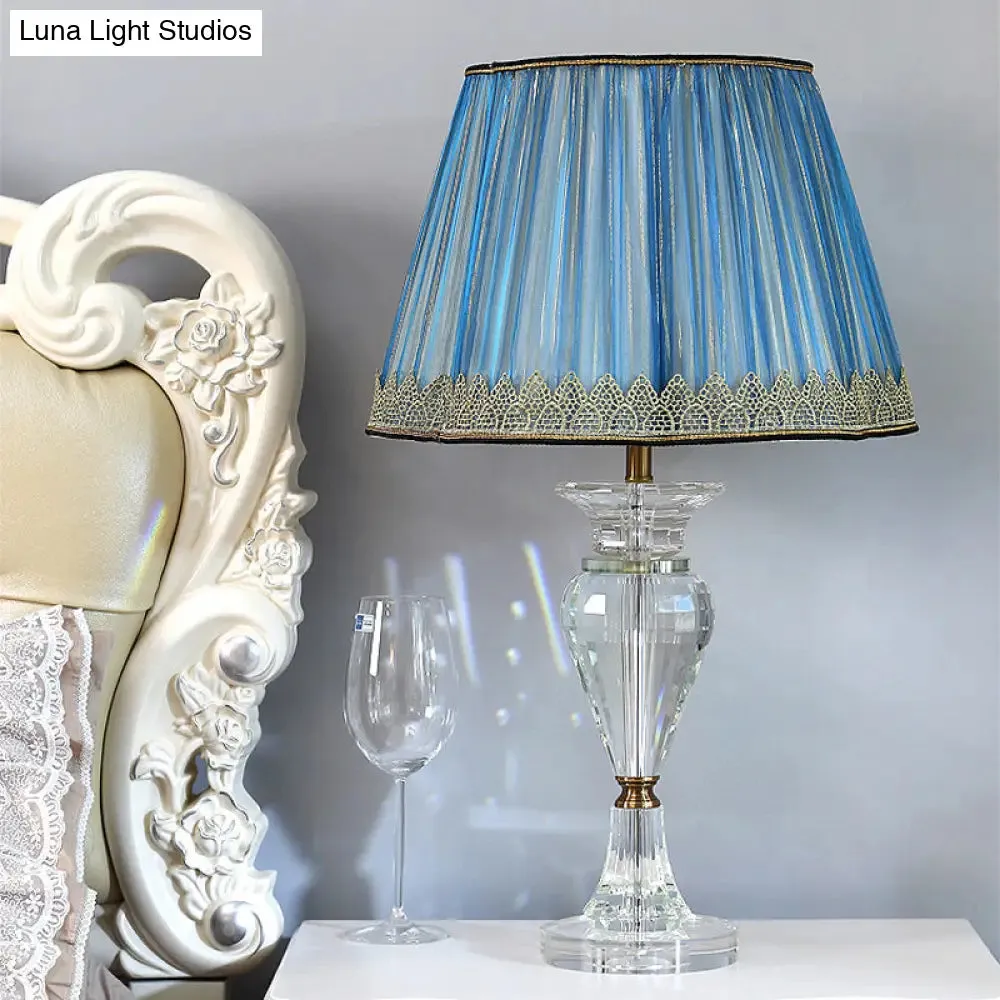 Blue Crystal Desk Lamp - Contemporary Urn-Shaped Table Light with Beveled Crystal Accent