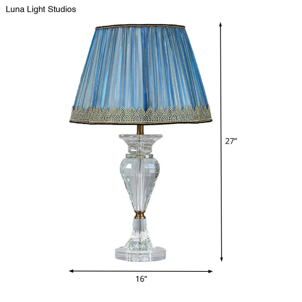 Blue Crystal Desk Lamp - Contemporary Urn-Shaped Table Light with Beveled Crystal Accent