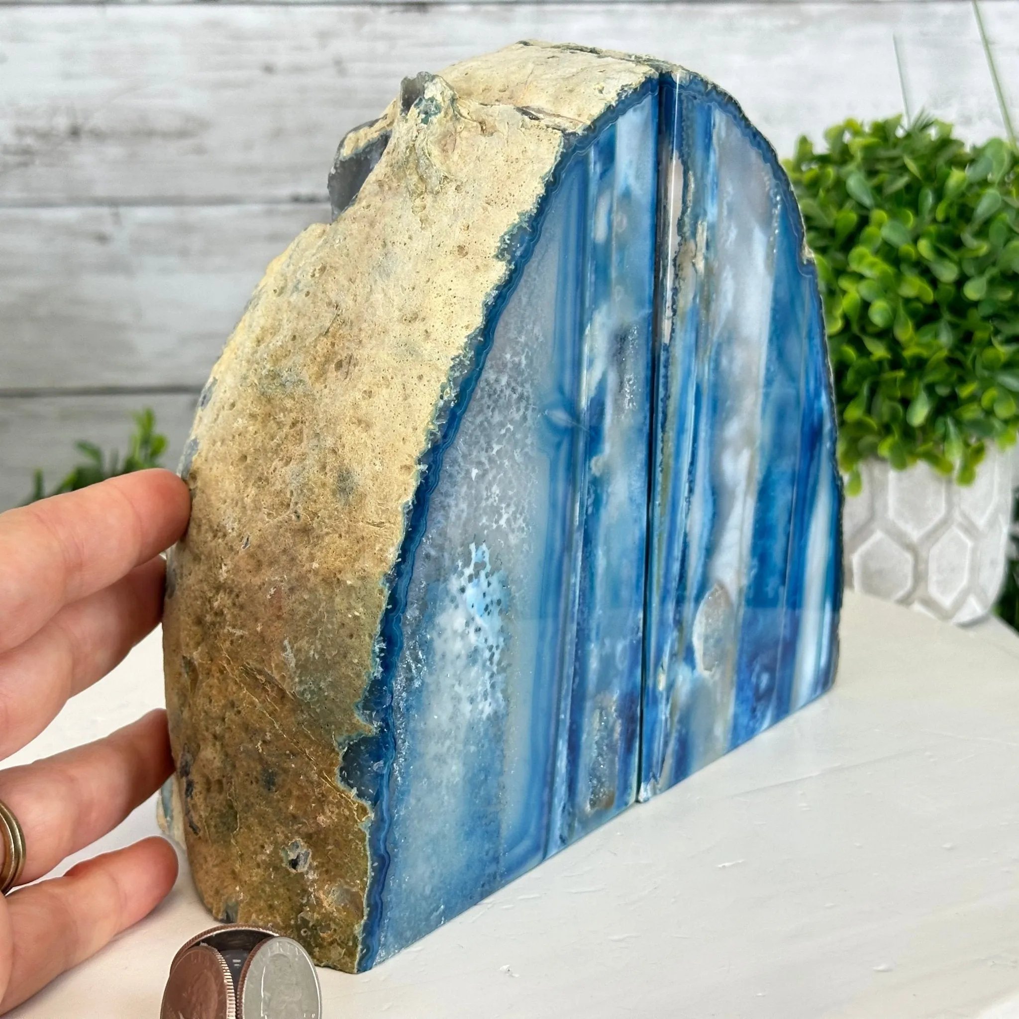 Blue Dyed Brazilian Agate Stone Bookends, 10.4 lbs & 6.7" tall #5151BL-037