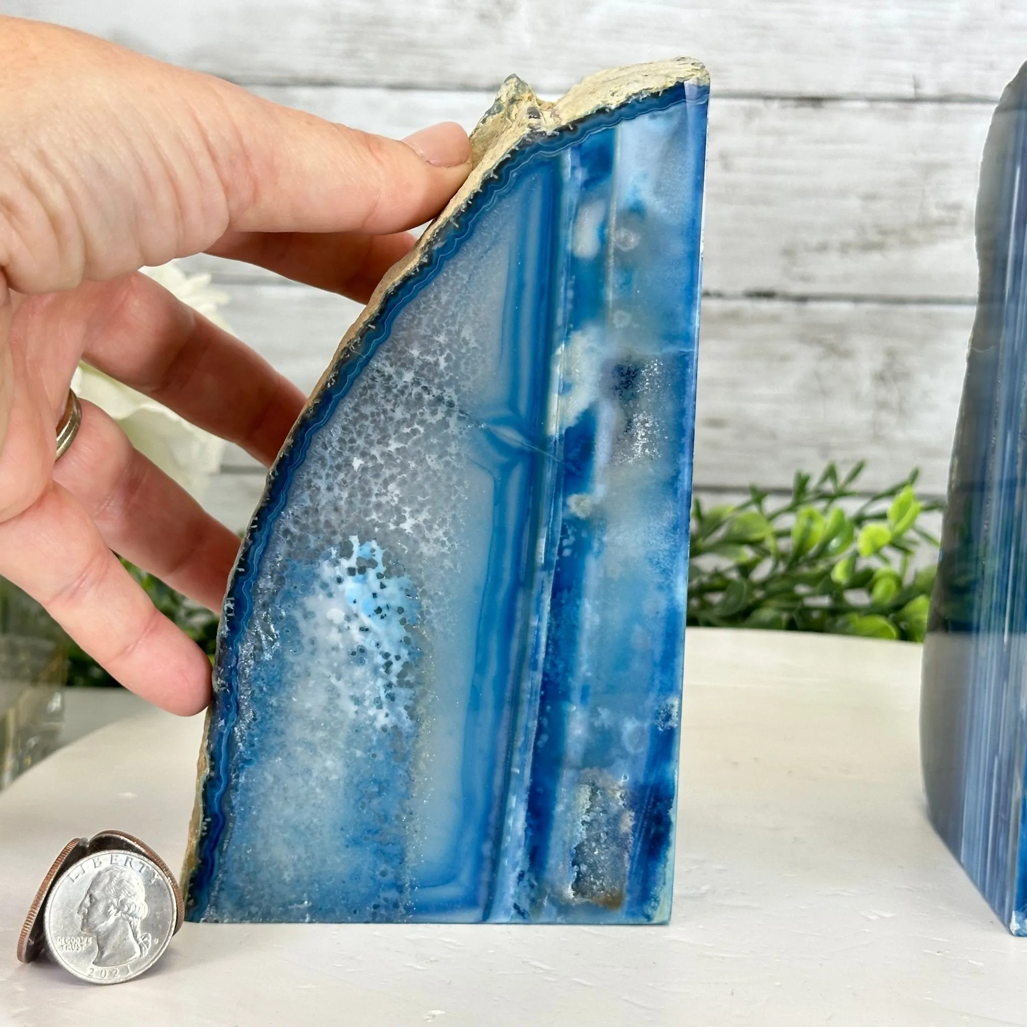 Blue Dyed Brazilian Agate Stone Bookends, 10.4 lbs & 6.7" tall #5151BL-037