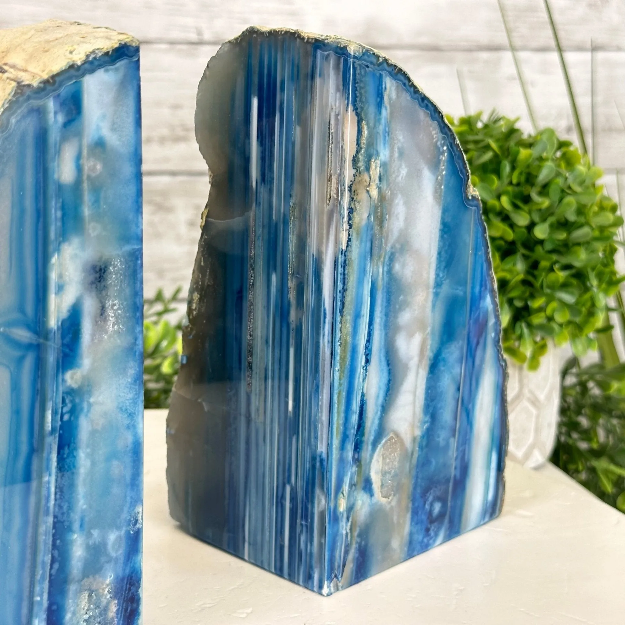 Blue Dyed Brazilian Agate Stone Bookends, 10.4 lbs & 6.7" tall #5151BL-037