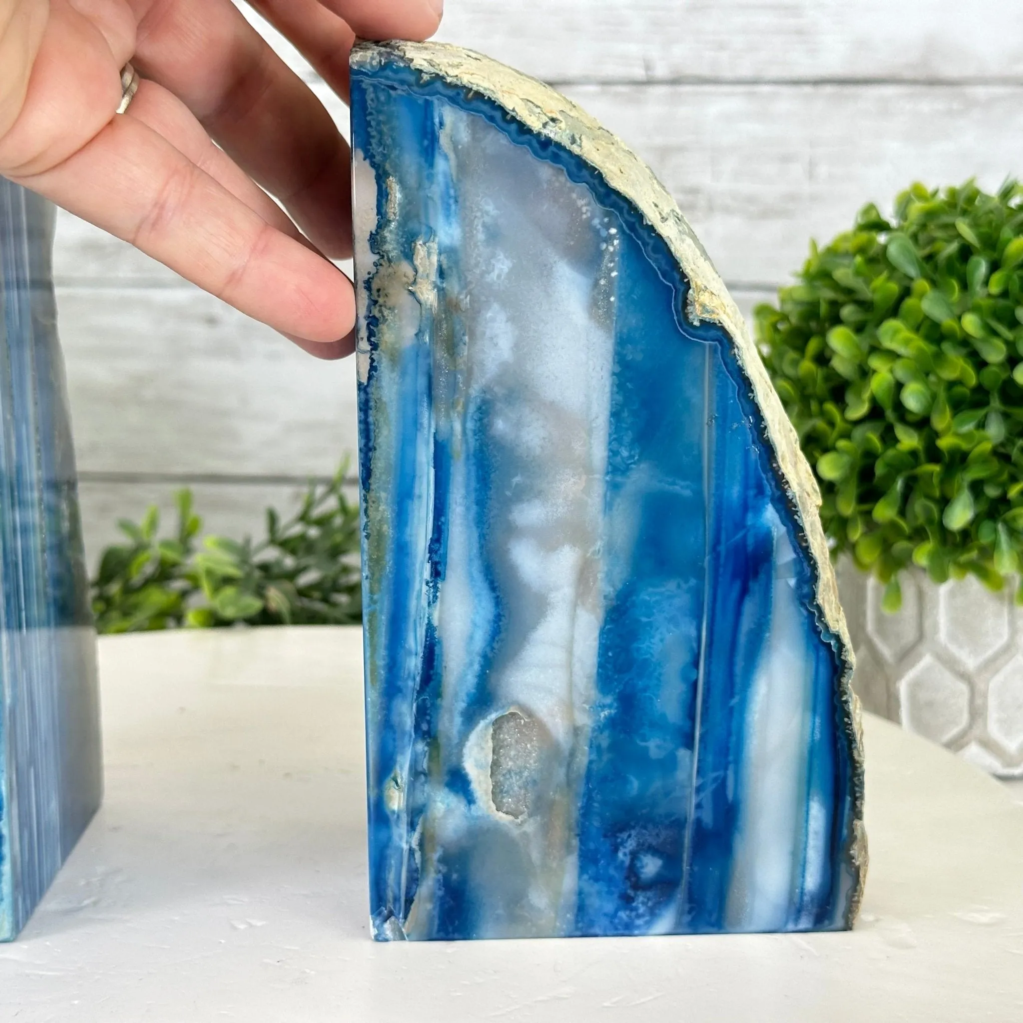 Blue Dyed Brazilian Agate Stone Bookends, 10.4 lbs & 6.7" tall #5151BL-037