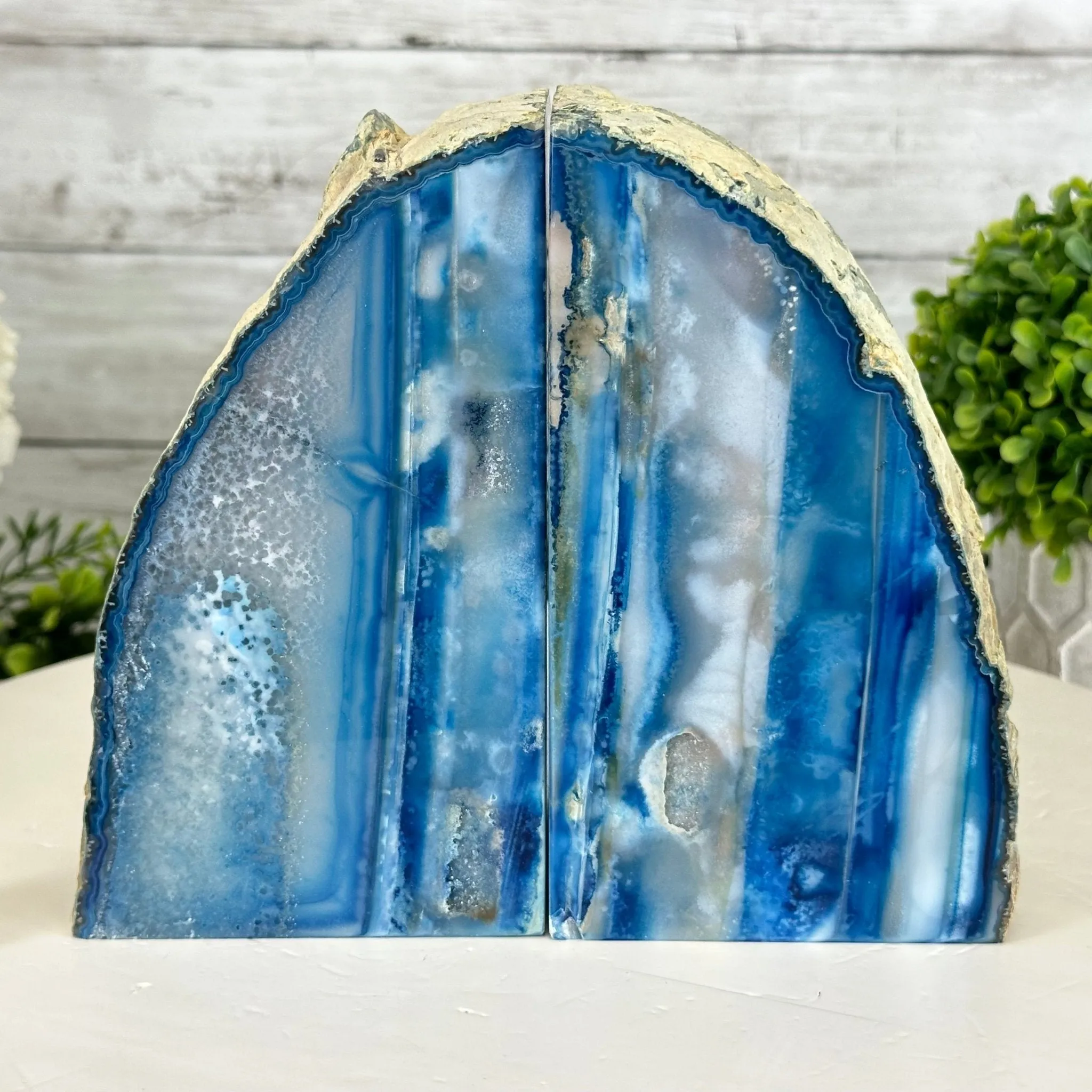 Blue Dyed Brazilian Agate Stone Bookends, 10.4 lbs & 6.7" tall #5151BL-037