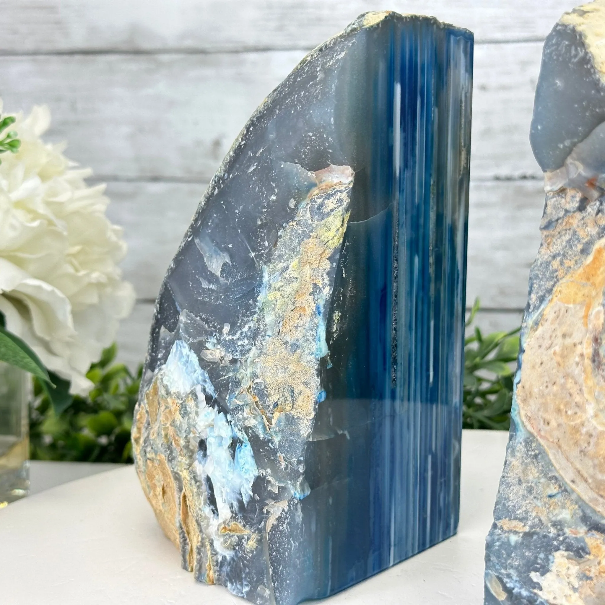 Blue Dyed Brazilian Agate Stone Bookends, 10.4 lbs & 6.7" tall #5151BL-037