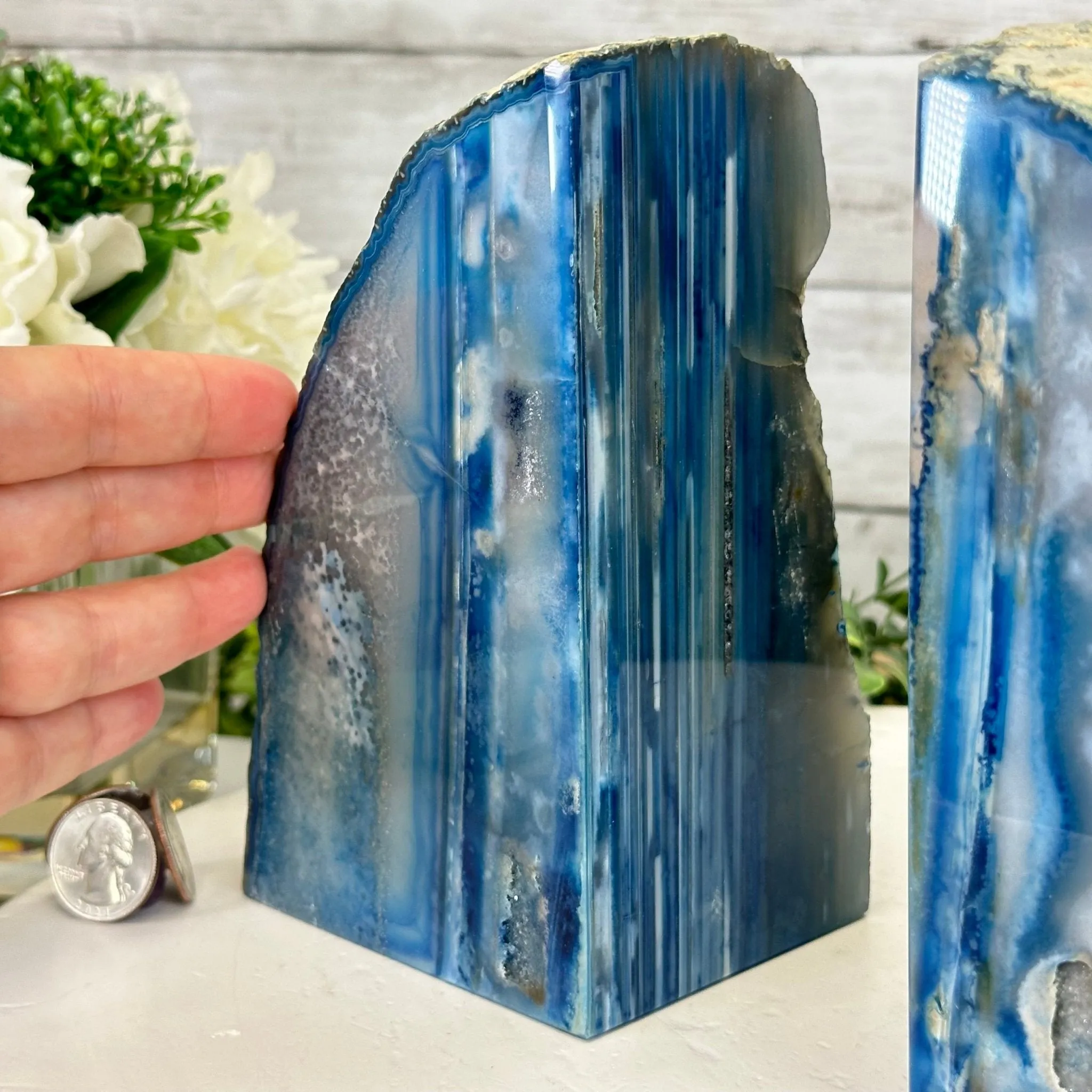 Blue Dyed Brazilian Agate Stone Bookends, 10.4 lbs & 6.7" tall #5151BL-037