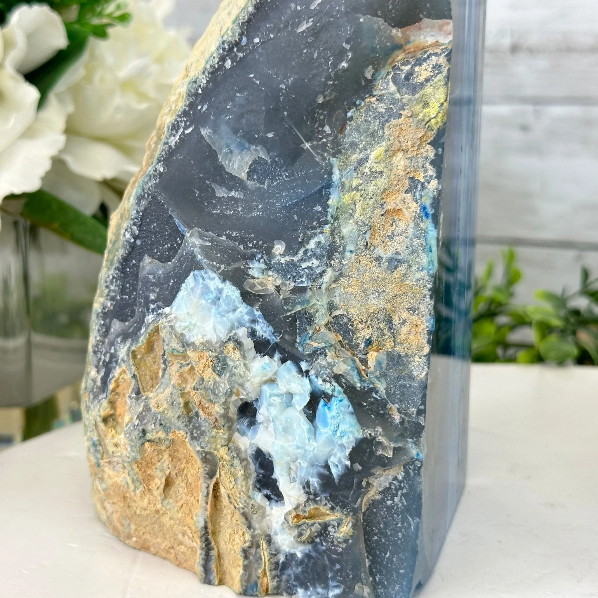 Blue Dyed Brazilian Agate Stone Bookends, 10.4 lbs & 6.7" tall #5151BL-037