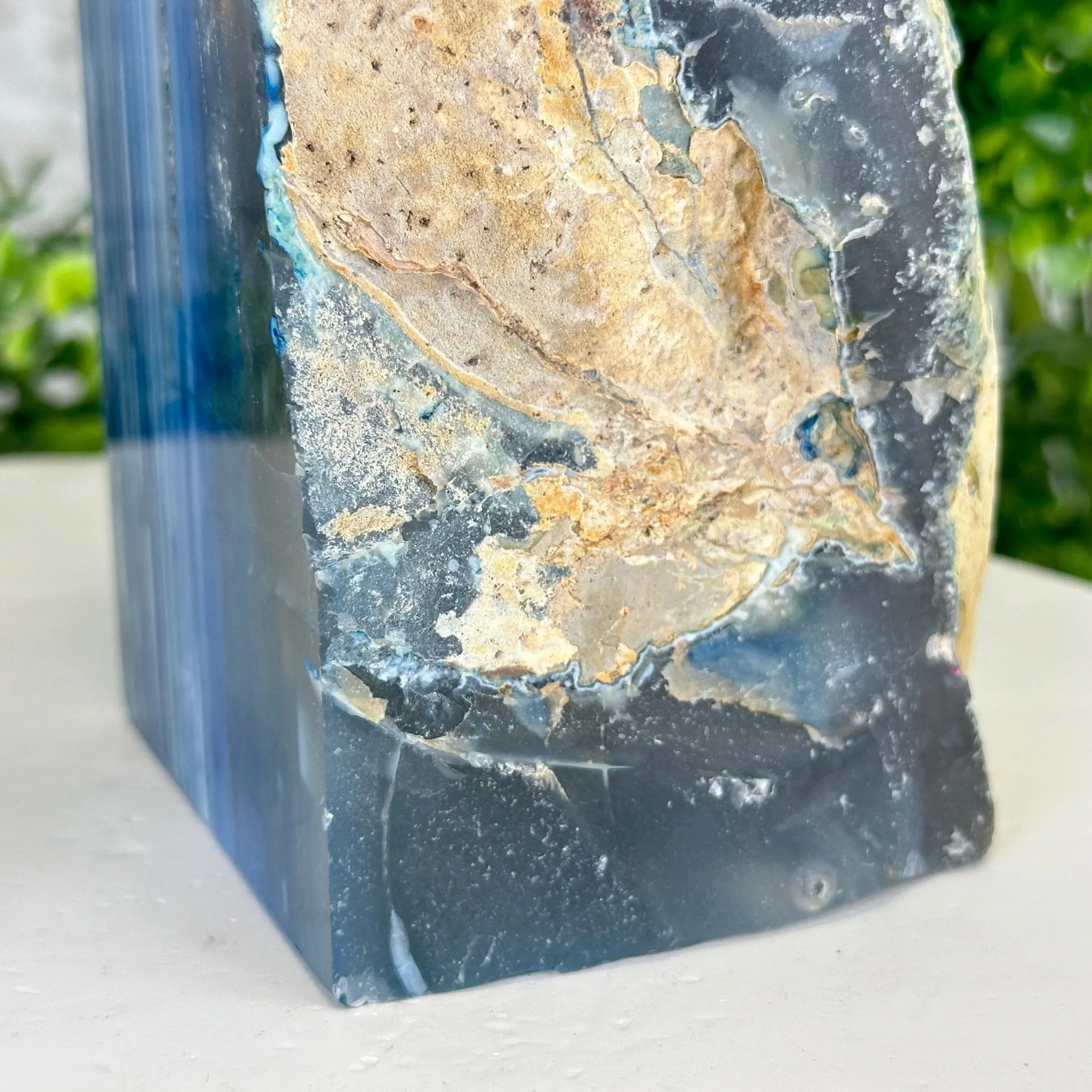 Blue Dyed Brazilian Agate Stone Bookends, 10.4 lbs & 6.7" tall #5151BL-037