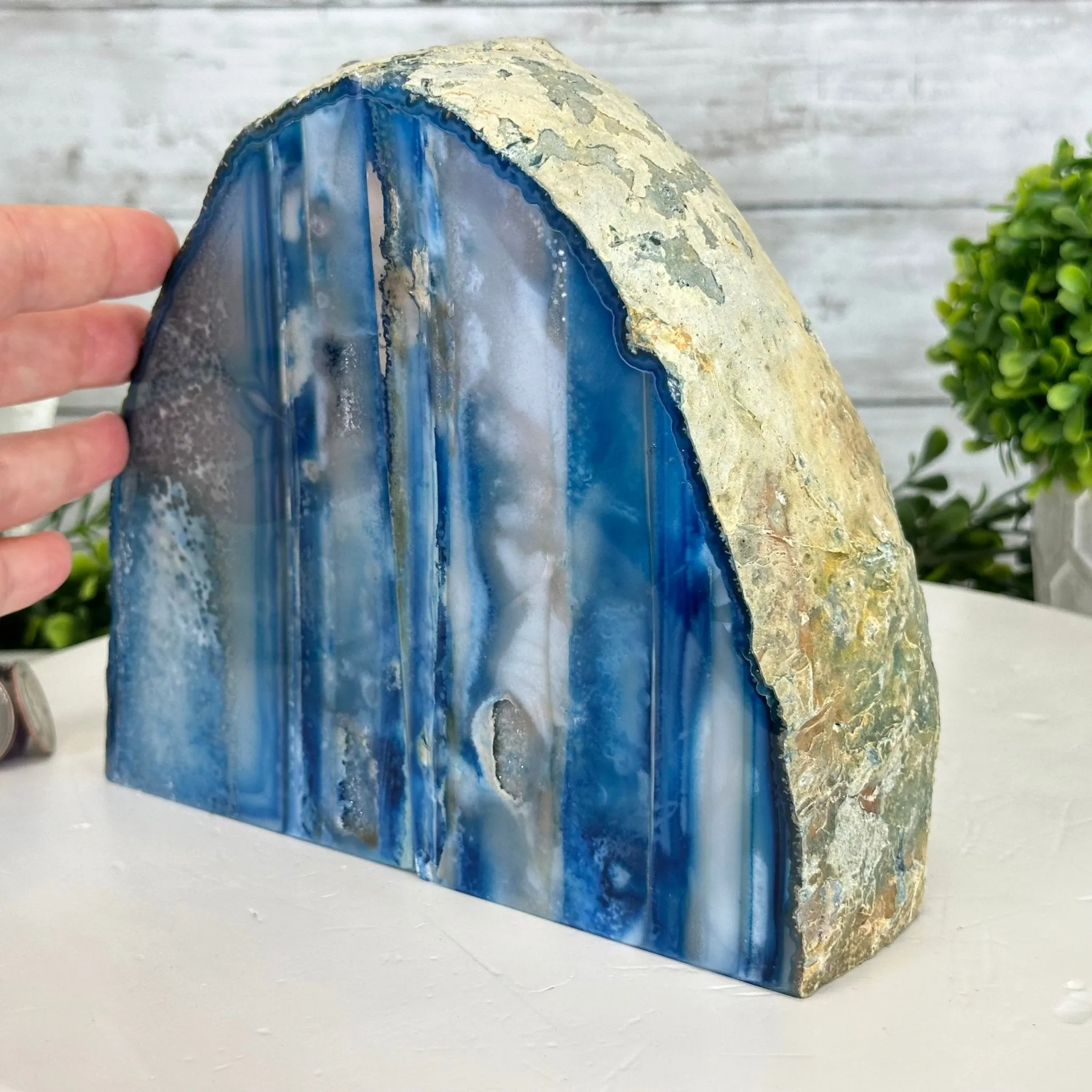 Blue Dyed Brazilian Agate Stone Bookends, 10.4 lbs & 6.7" tall #5151BL-037