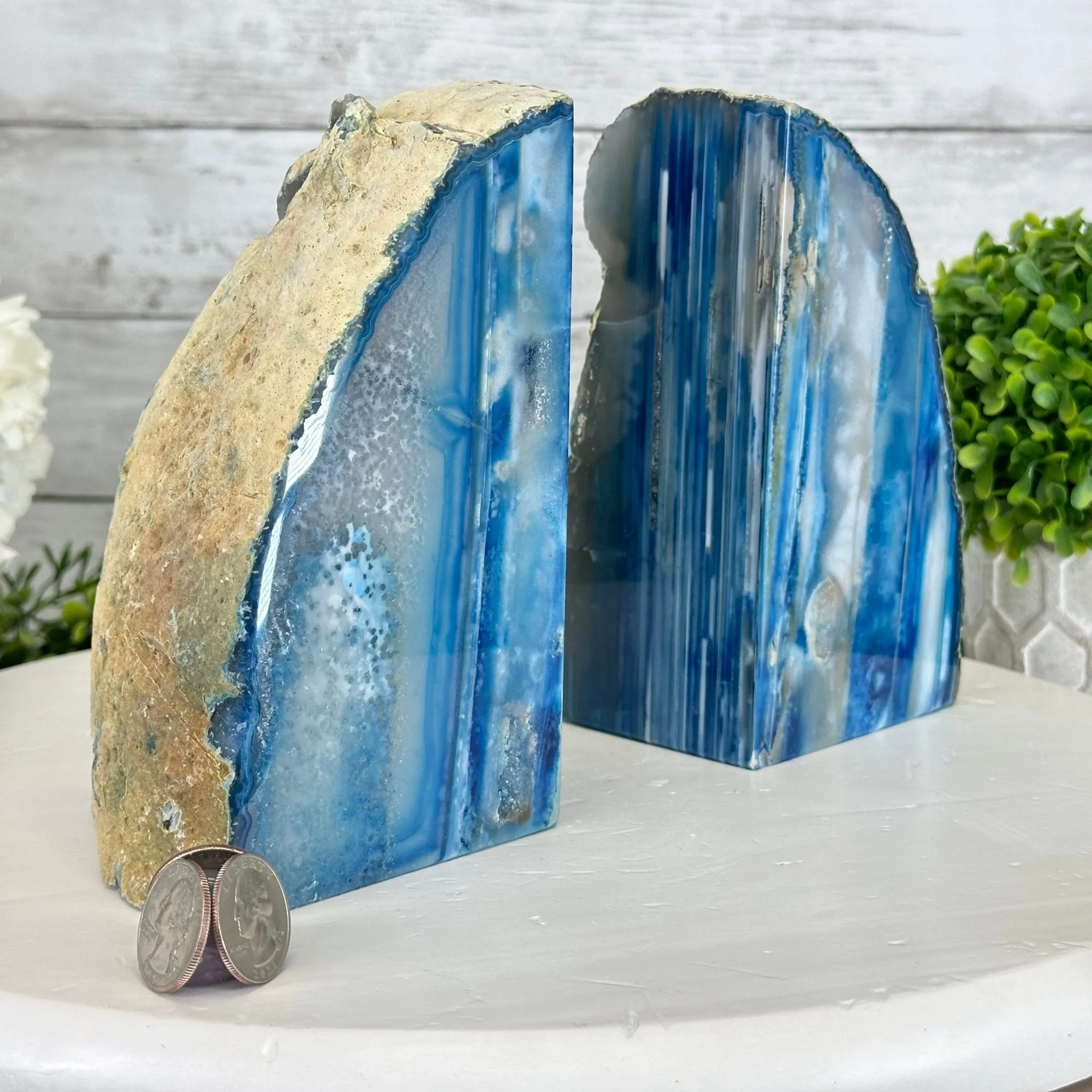 Blue Dyed Brazilian Agate Stone Bookends, 10.4 lbs & 6.7" tall #5151BL-037