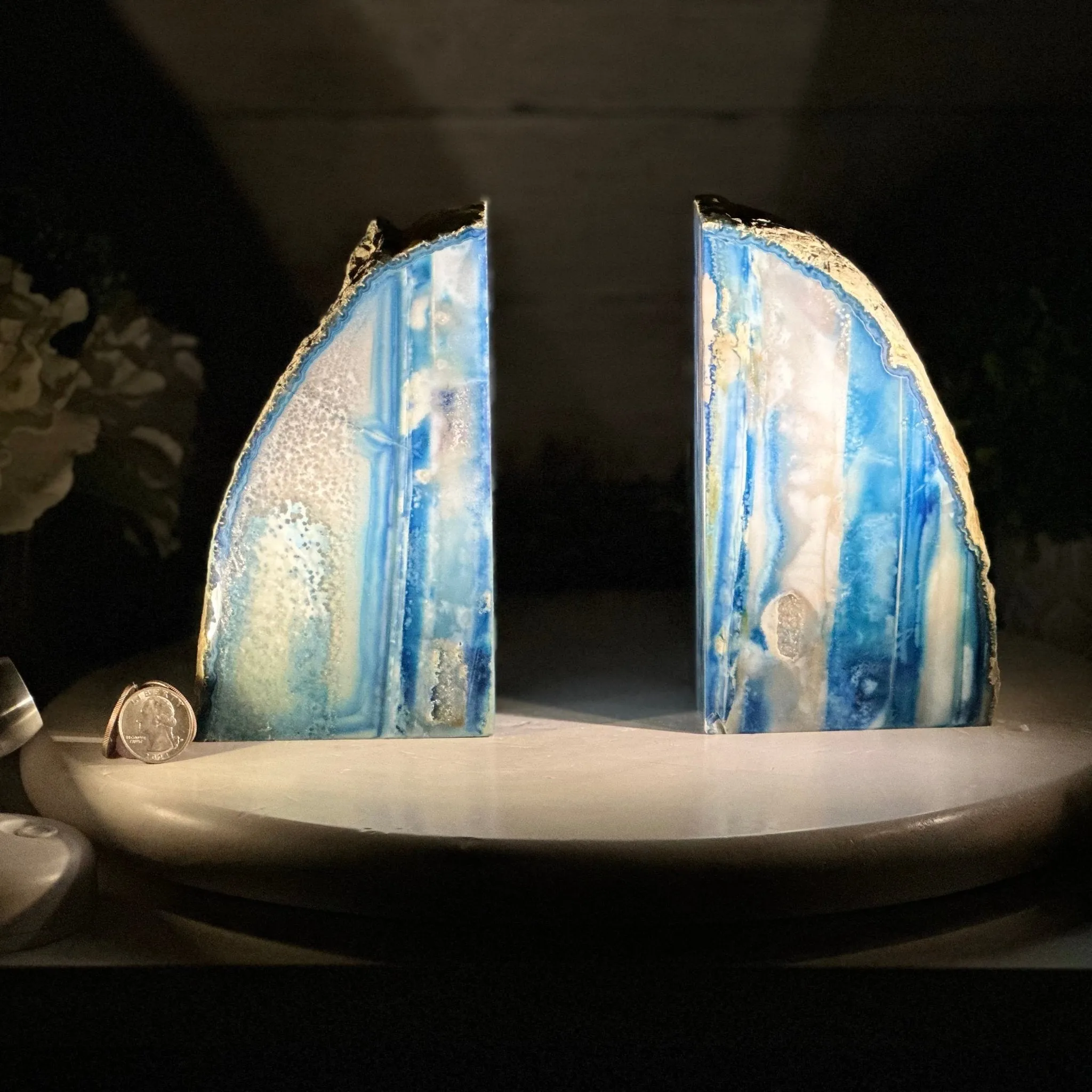 Blue Dyed Brazilian Agate Stone Bookends, 10.4 lbs & 6.7" tall #5151BL-037