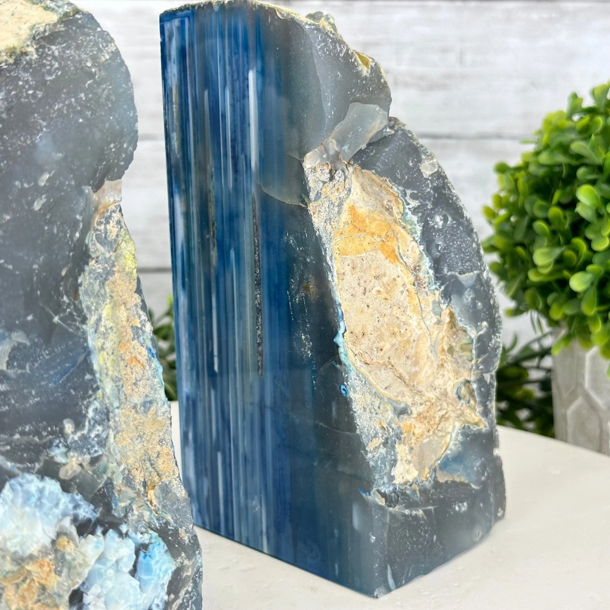 Blue Dyed Brazilian Agate Stone Bookends, 10.4 lbs & 6.7" tall #5151BL-037